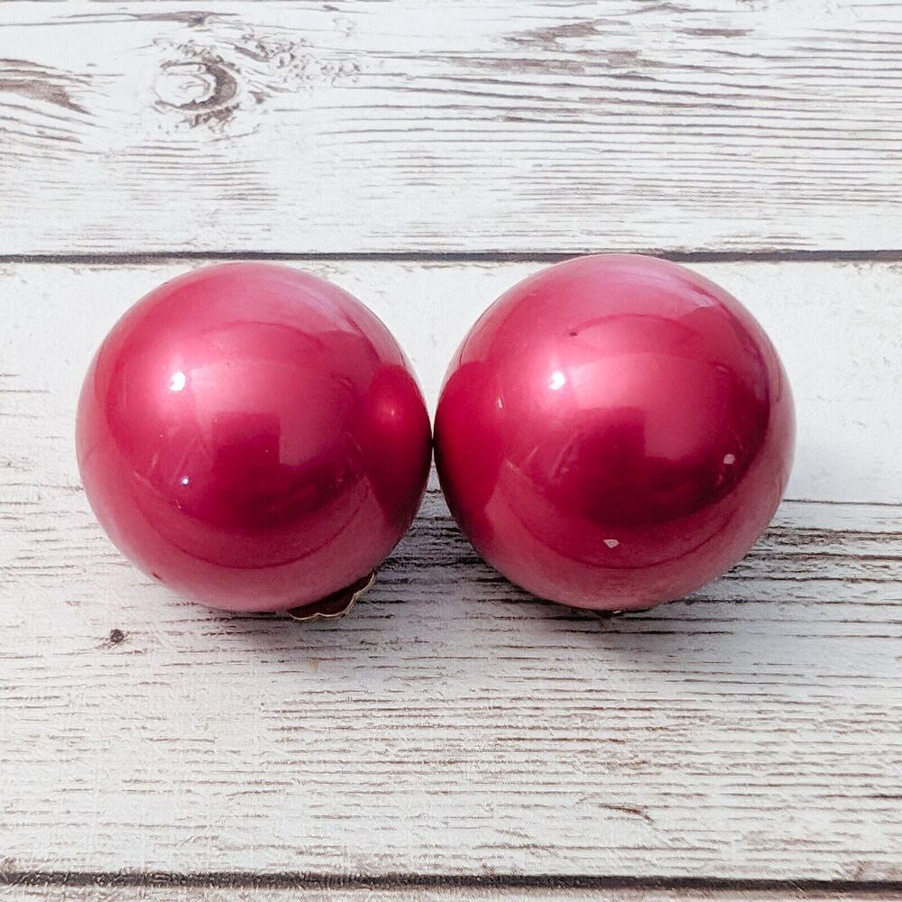 Vintage Clip On Earrings - Very Domed 1.5" Retro 3D Bright Pink